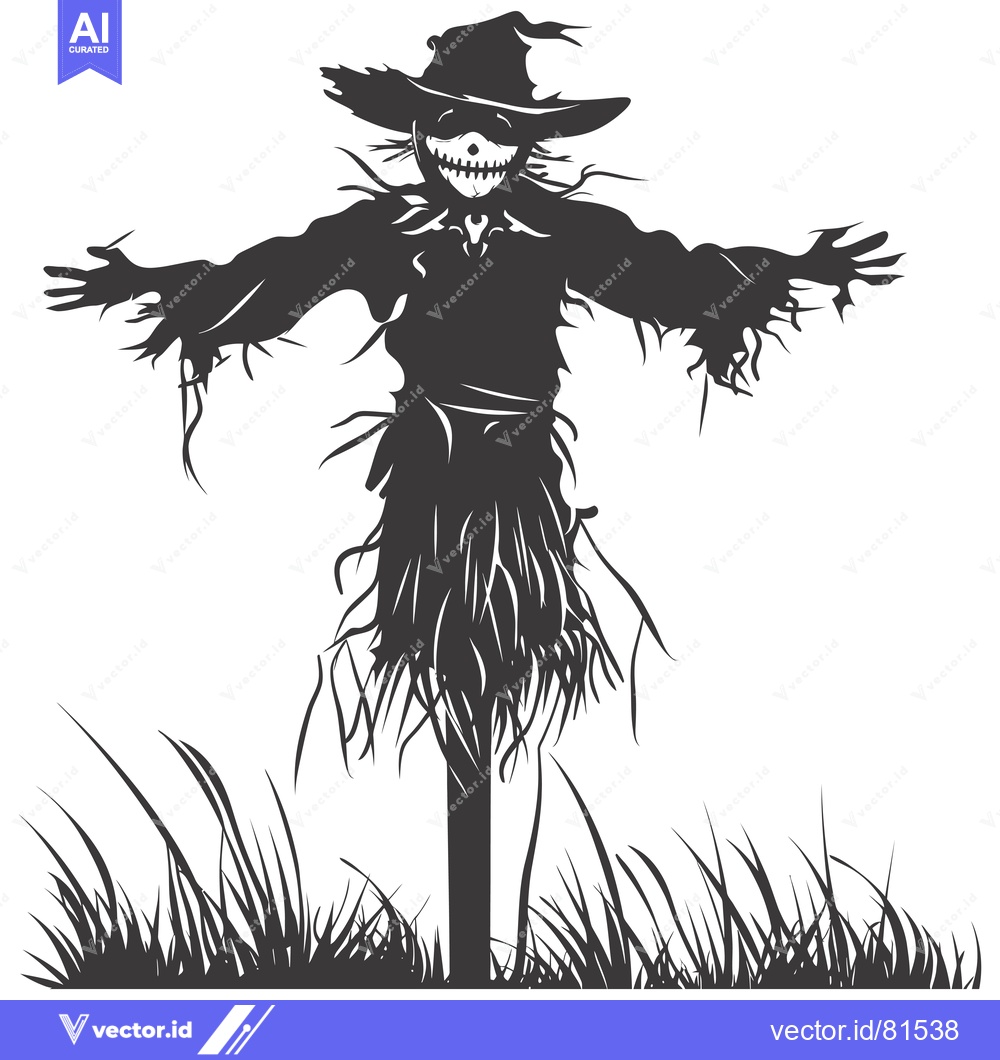 Premium Vector dari A Silhouette of a Scary Scarecrow with a Grinning Skull Face