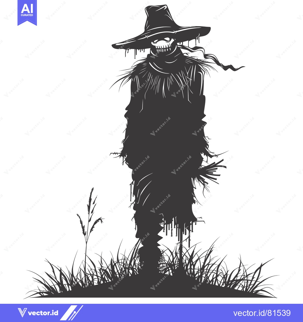 Premium Vector of A Spooky Scarecrow Silhouette in a Field of Tall Grass
