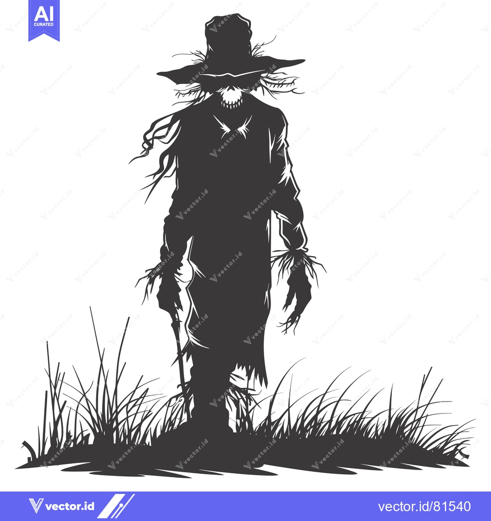 Premium Vector dari Silhouette of a Scary Scarecrow in a Field