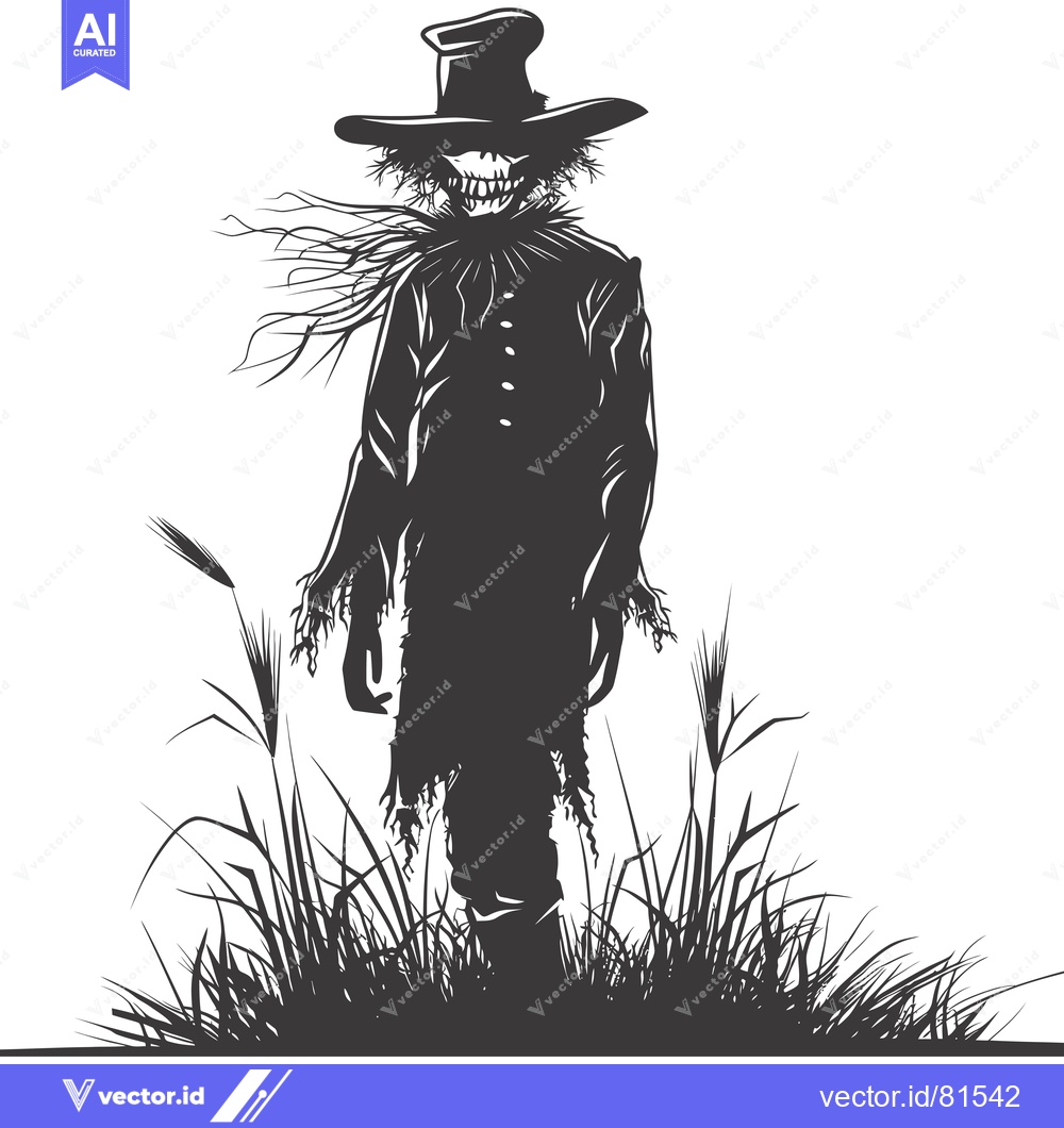 Premium Vector of A Grim Reaper-like Scarecrow in a Field of Tall Grass