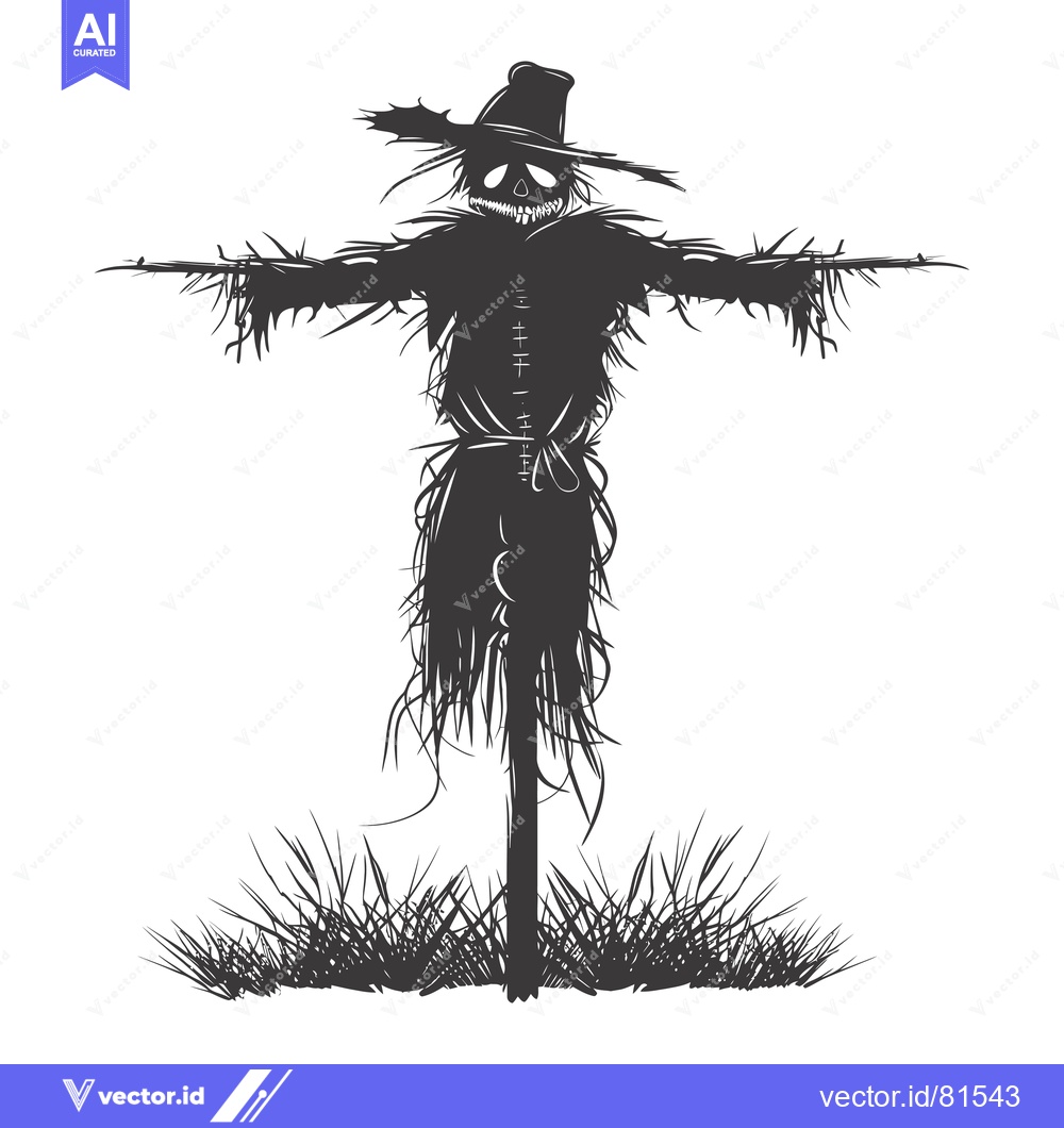 Premium Vector of A Silhouette of a Spooky Scarecrow with a Hat and Long Arms