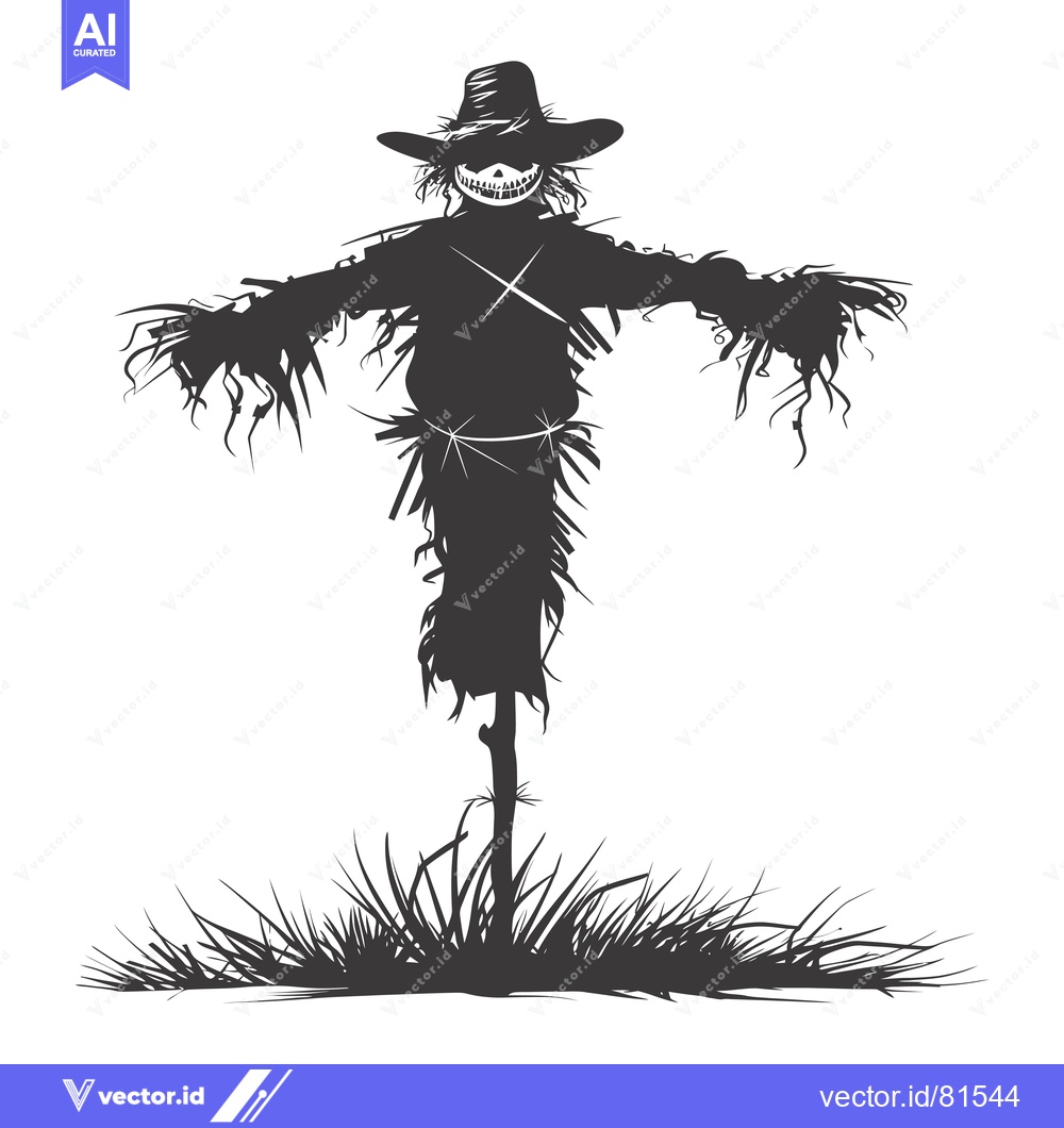 Premium Vector of A Silhouette of a Scary Scarecrow with a Grin