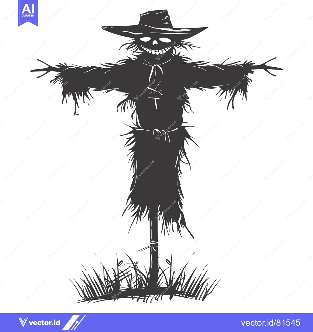 Premium Vector dari A menacing scarecrow with a wide grin and outstretched arms, standing