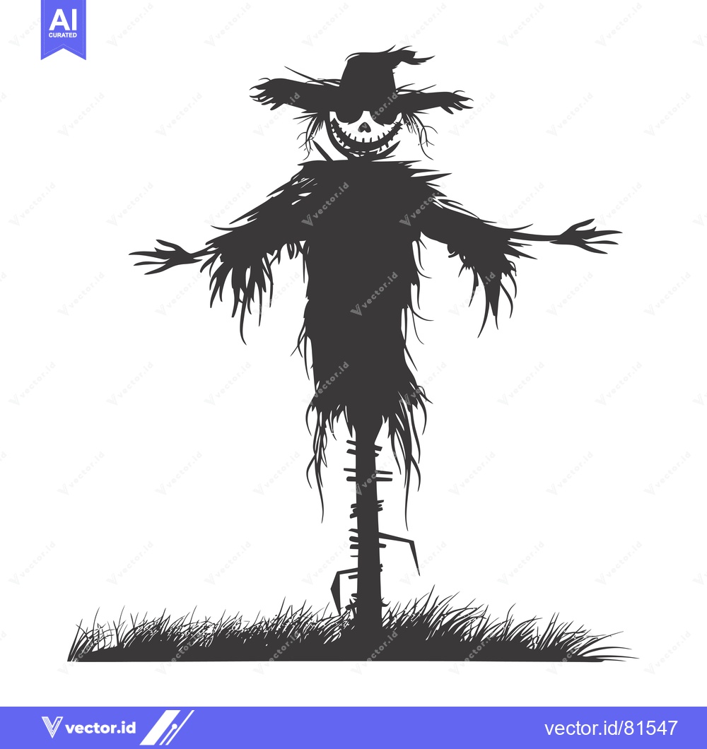 Premium Vector of Silhouette of a Scary Scarecrow with a Grinning Face