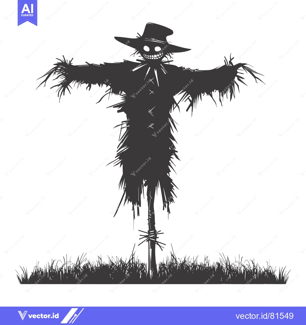 Premium Vector dari Silhouette of a menacing scarecrow with a wide-brimmed hat and evil gr