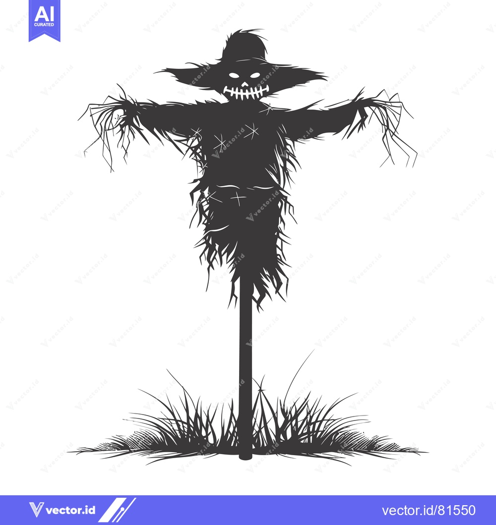 Premium Vector of A Silhouette of a Creepy Scarecrow with a Grinning Face