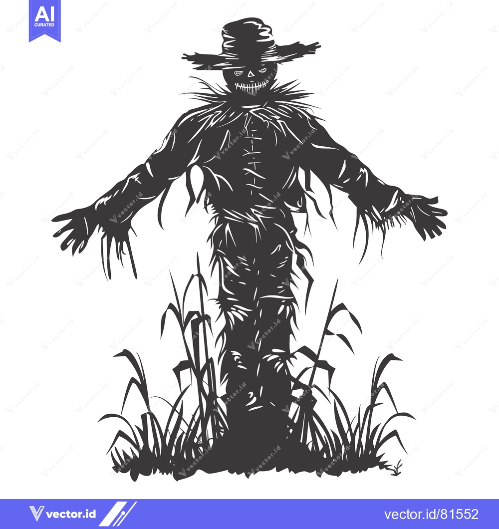 Premium Vector dari A Silhouetted Scarecrow Standing in a Field of Tall Grass
