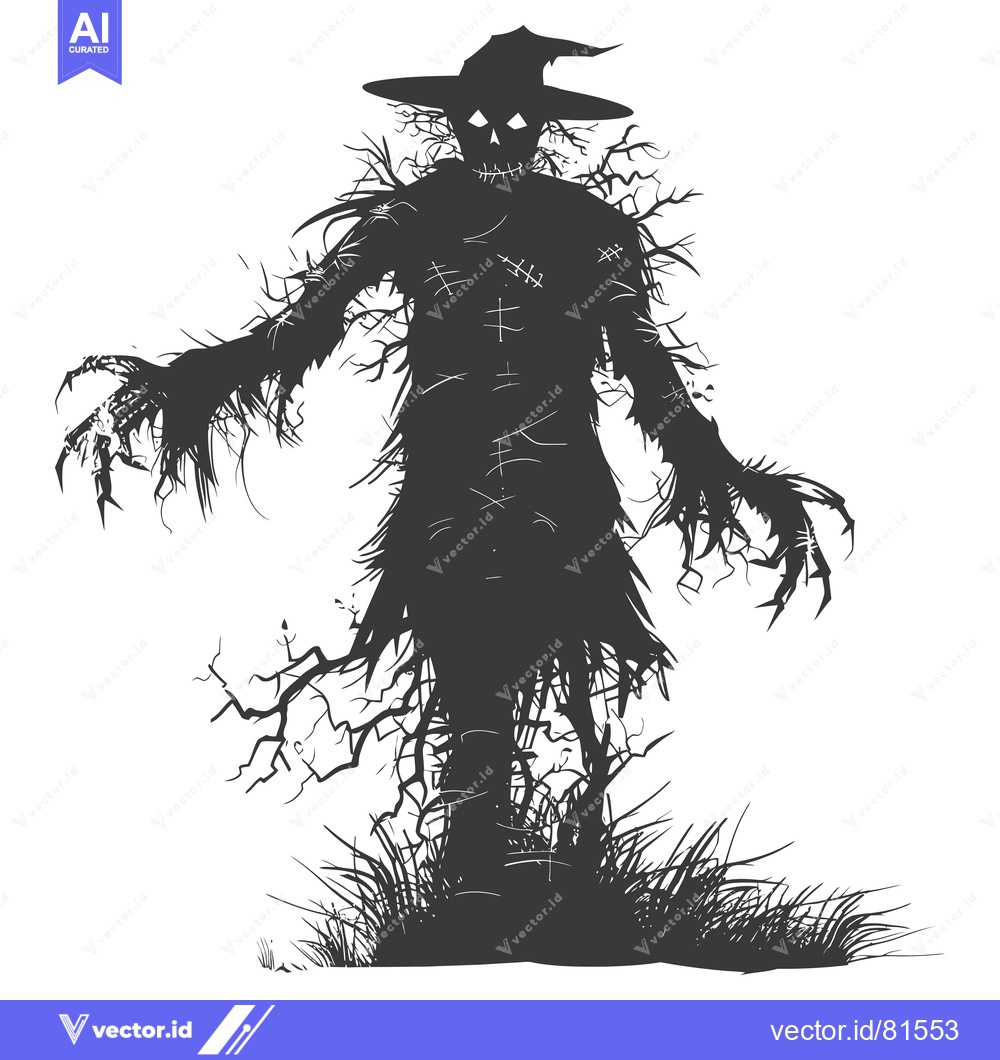 Premium Vector of Silhouette of a Gnarled and Twisted Scarecrow with a Hat