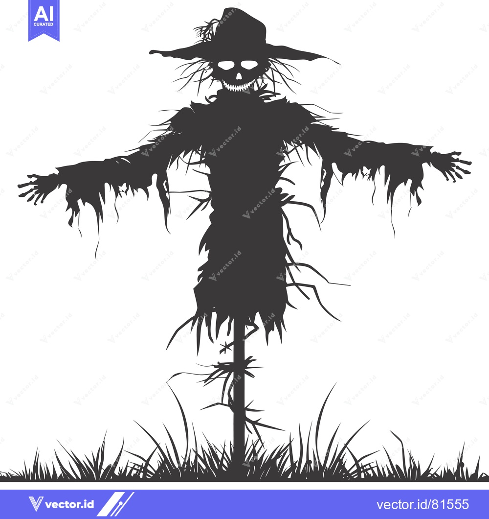 Premium Vector of Silhouette of a Scary Scarecrow with a Grinning Skull Face