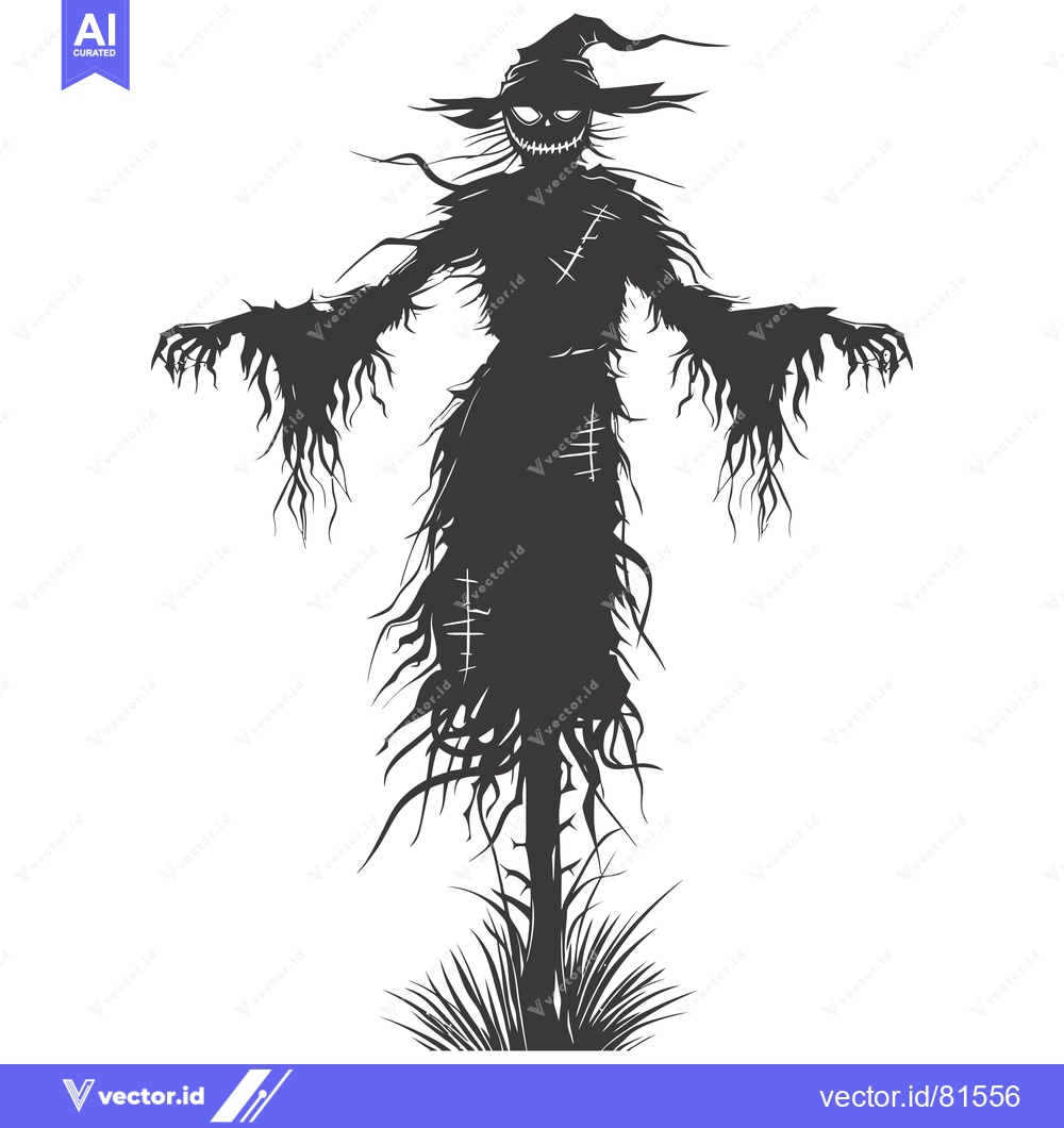 Premium Vector dari Silhouette of a Scary Scarecrow with Stitches and a Hat