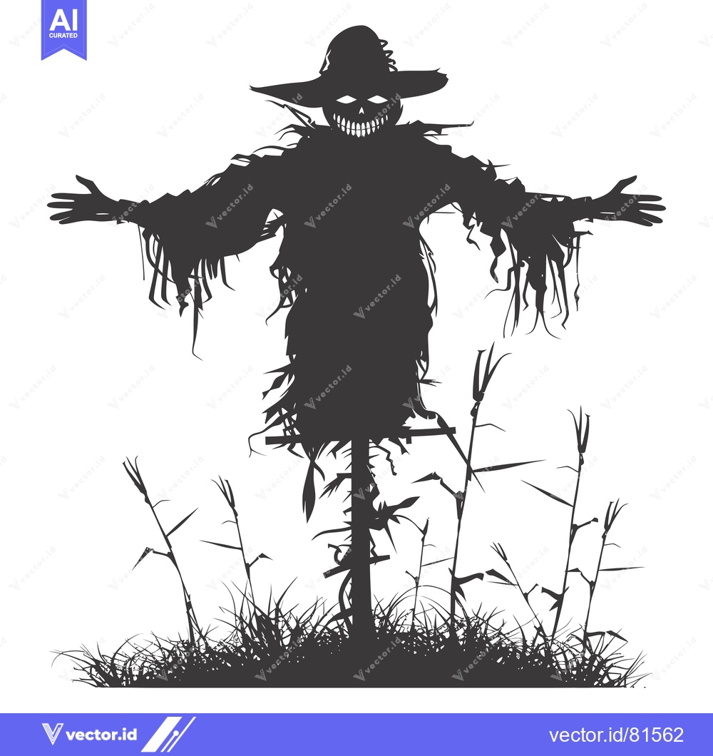 Premium Vector dari A Silhouette of a Grim Reaper Scarecrow in a Field