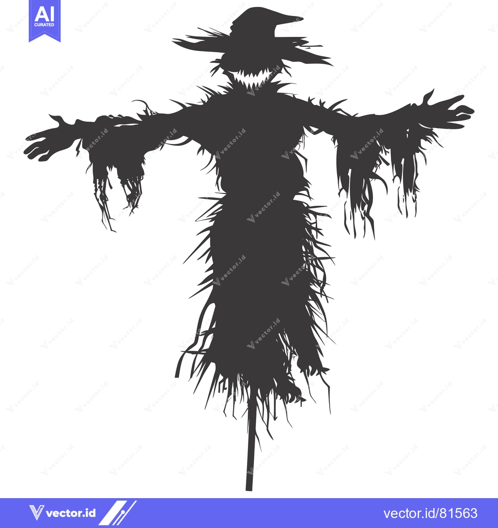 Premium Vector of Silhouette of a menacing scarecrow with outstretched arms and a pointe