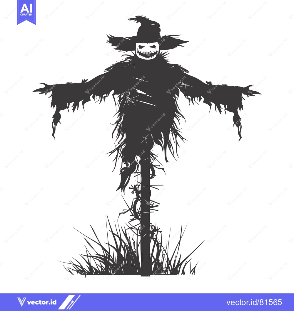 Premium Vector dari A Silhouette of a Scary Scarecrow with a Jack-o-Lantern Face