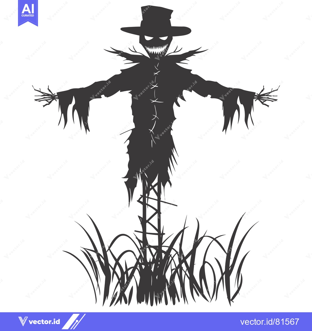 Premium Vector of Scary Silhouette of a Scarecrow in a Field