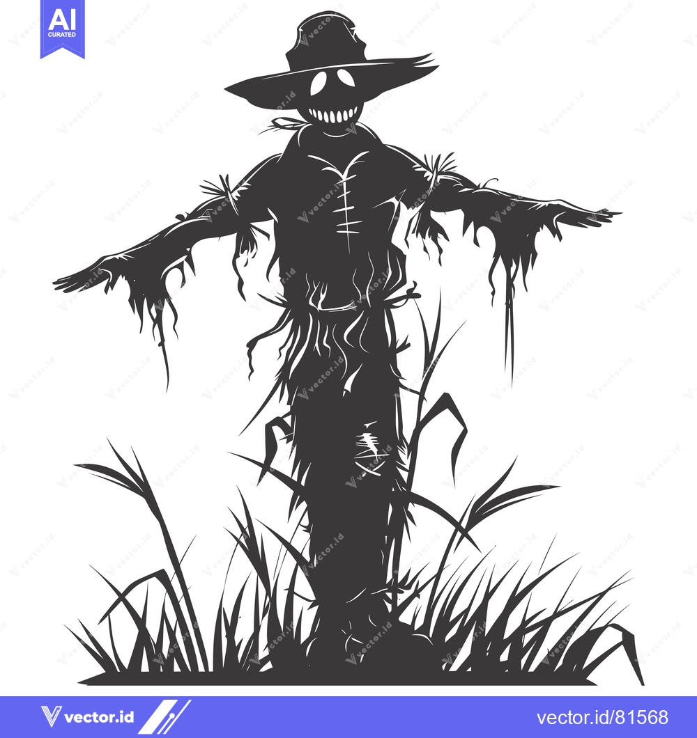 Premium Vector dari A Silhouette of a Sinister Scarecrow Standing in Tall Grass