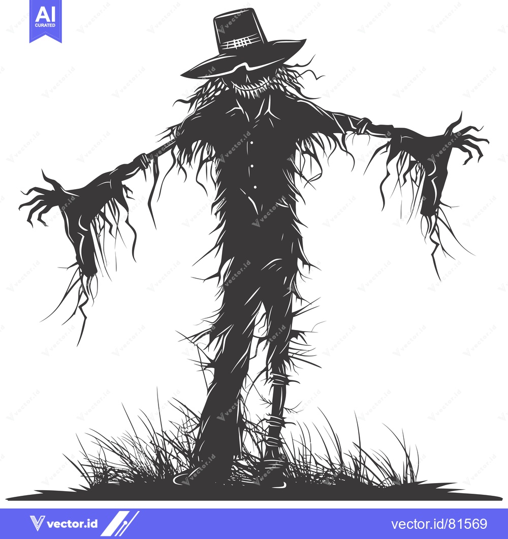 Premium Vector dari A Silhouette of a Scary Scarecrow Standing in Grass