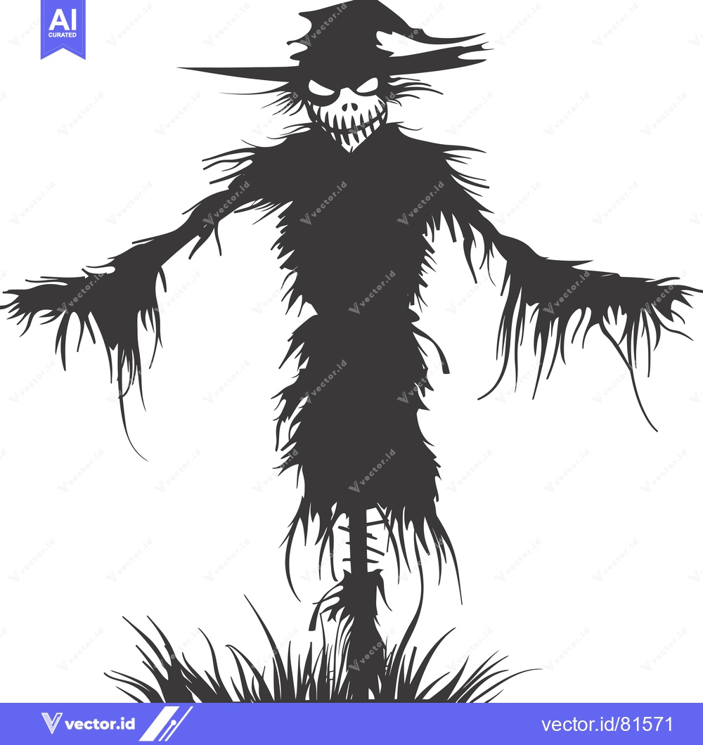 Premium Vector dari A Scary Scarecrow with a Sinister Smile and a Wide-Brimmed Hat