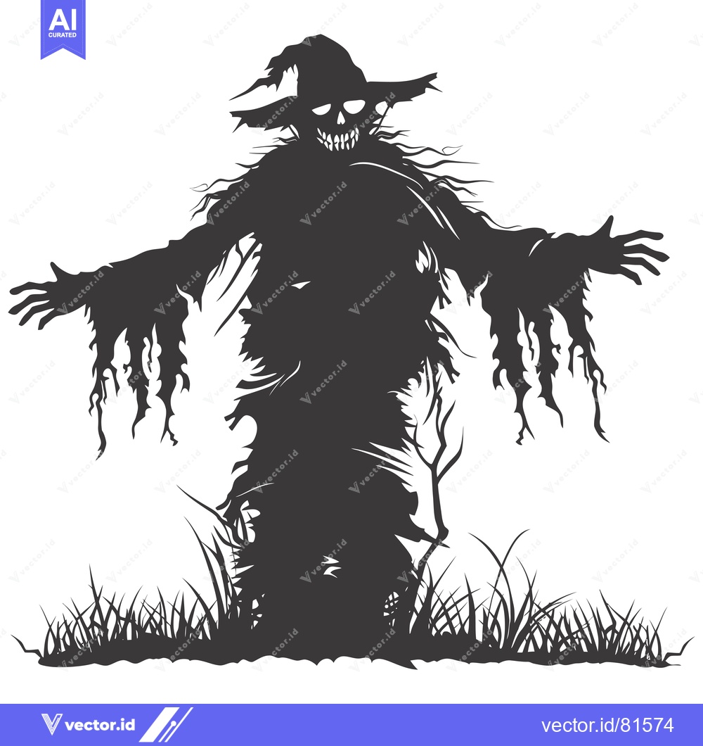 Premium Vector dari A Scary Silhouette of a Scarecrow with a Grim Expression