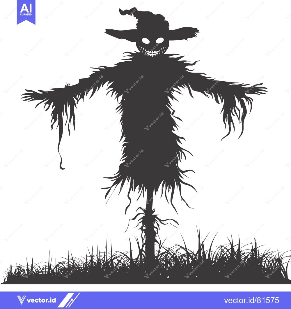 Premium Vector of Silhouette of a Scary Scarecrow with a Grinning Face