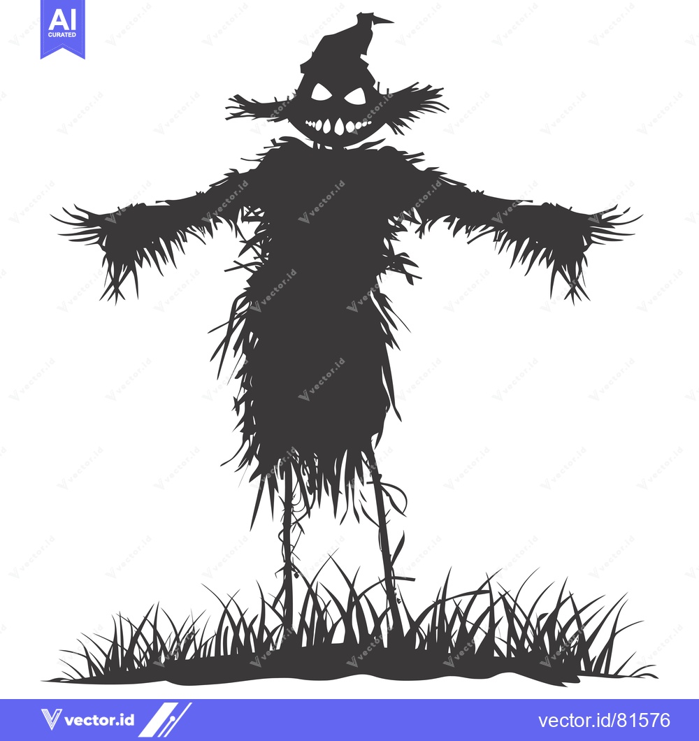 Premium Vector of Silhouette of a Scary Scarecrow with a Sharp Grin and Long Arms