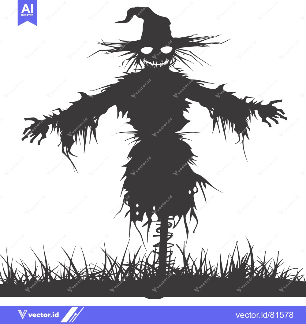 Premium Vector of A Silhouette of a Scary Scarecrow with a Hat and a Grin