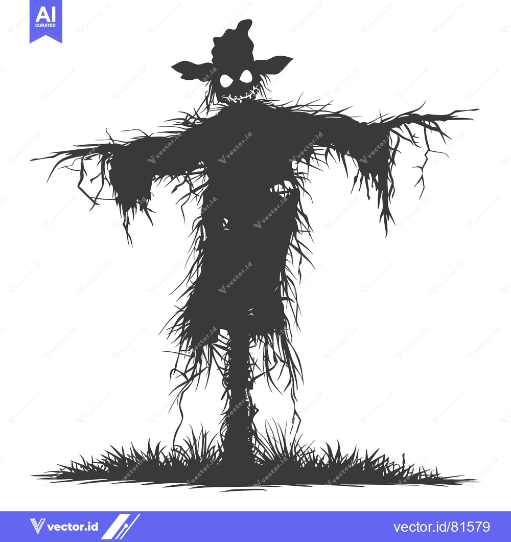 Premium Vector dari A menacing silhouette of a spooky scarecrow in a field.
