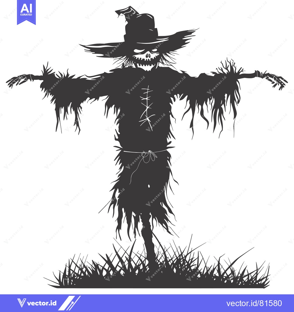 Premium Vector dari A Black and White Silhouette of a Grim Reaper-Like Scarecrow
