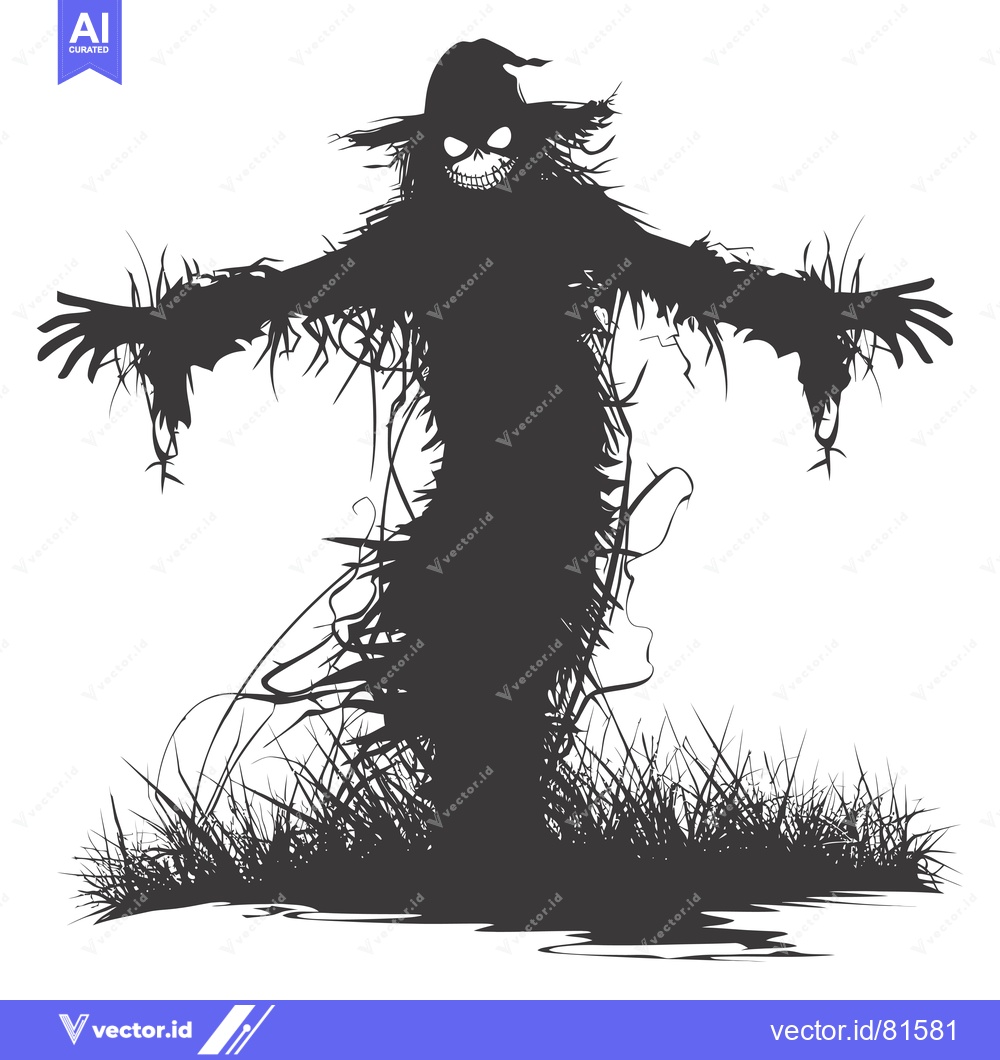 Premium Vector of Silhouette of a Spooky Scarecrow in a Field