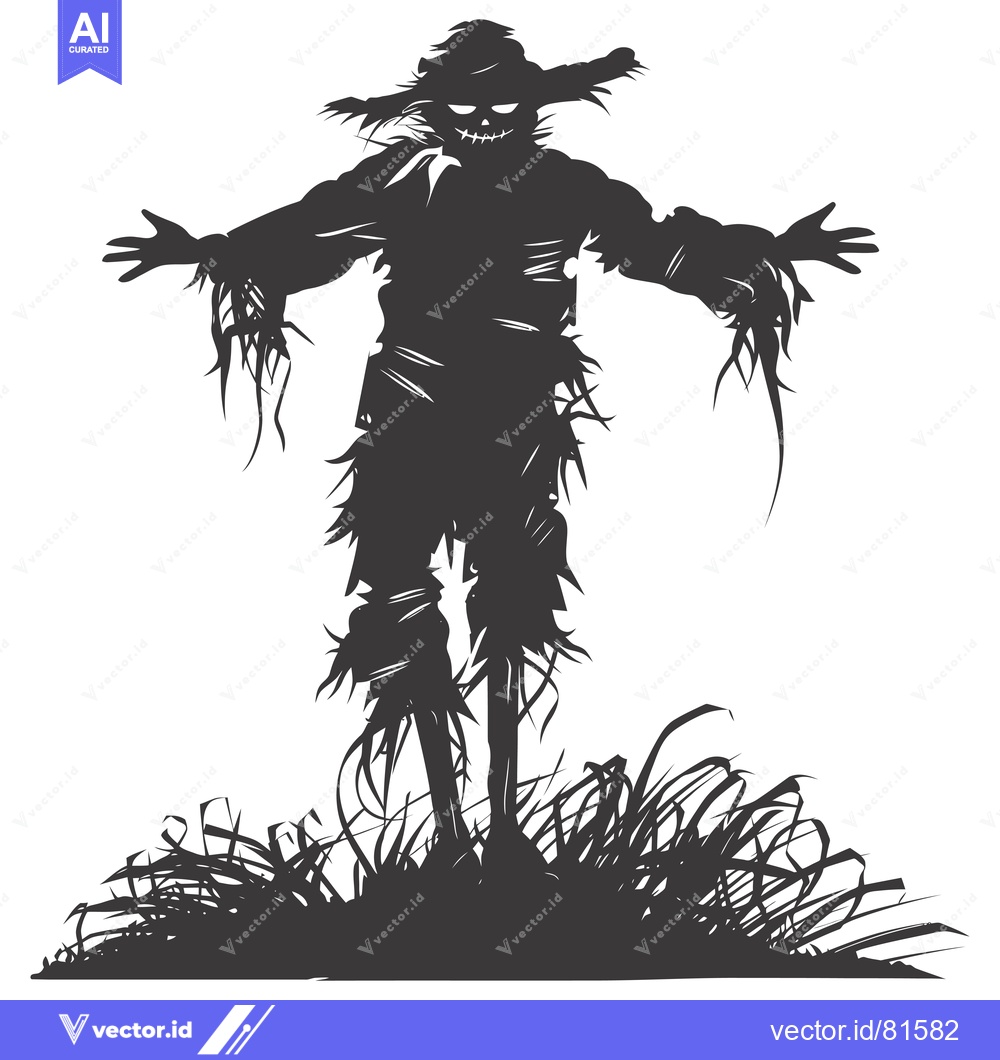 Premium Vector of Silhouette of a Creepy Scarecrow Standing in Tall Grass