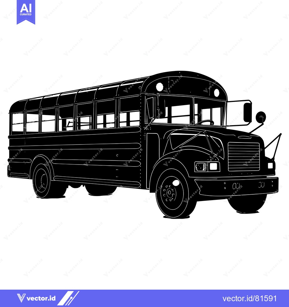 Premium Vector dari Black and White Silhouette of a School Bus