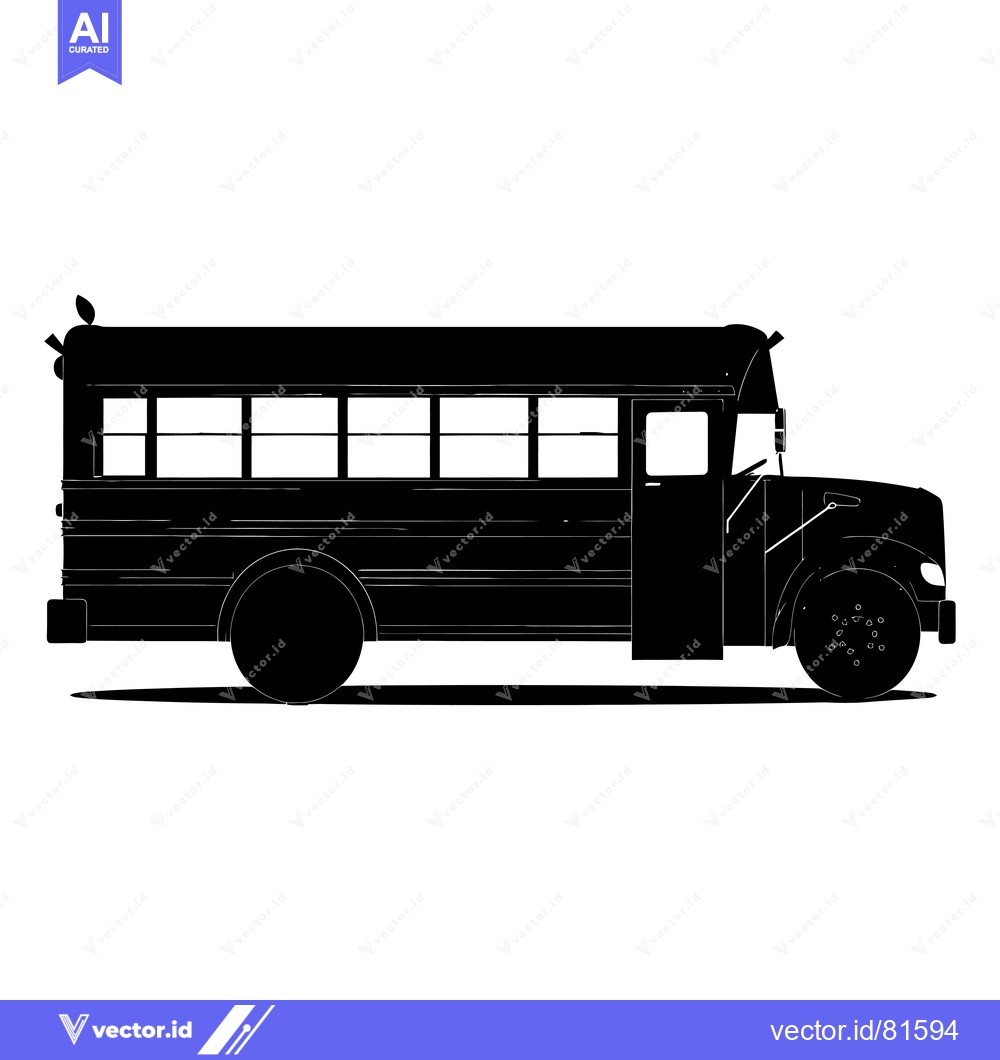 Premium Vector dari Black and white silhouette of a school bus with a shadow