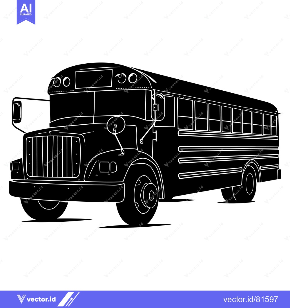 Premium Vector dari Black and White Silhouette of a School Bus