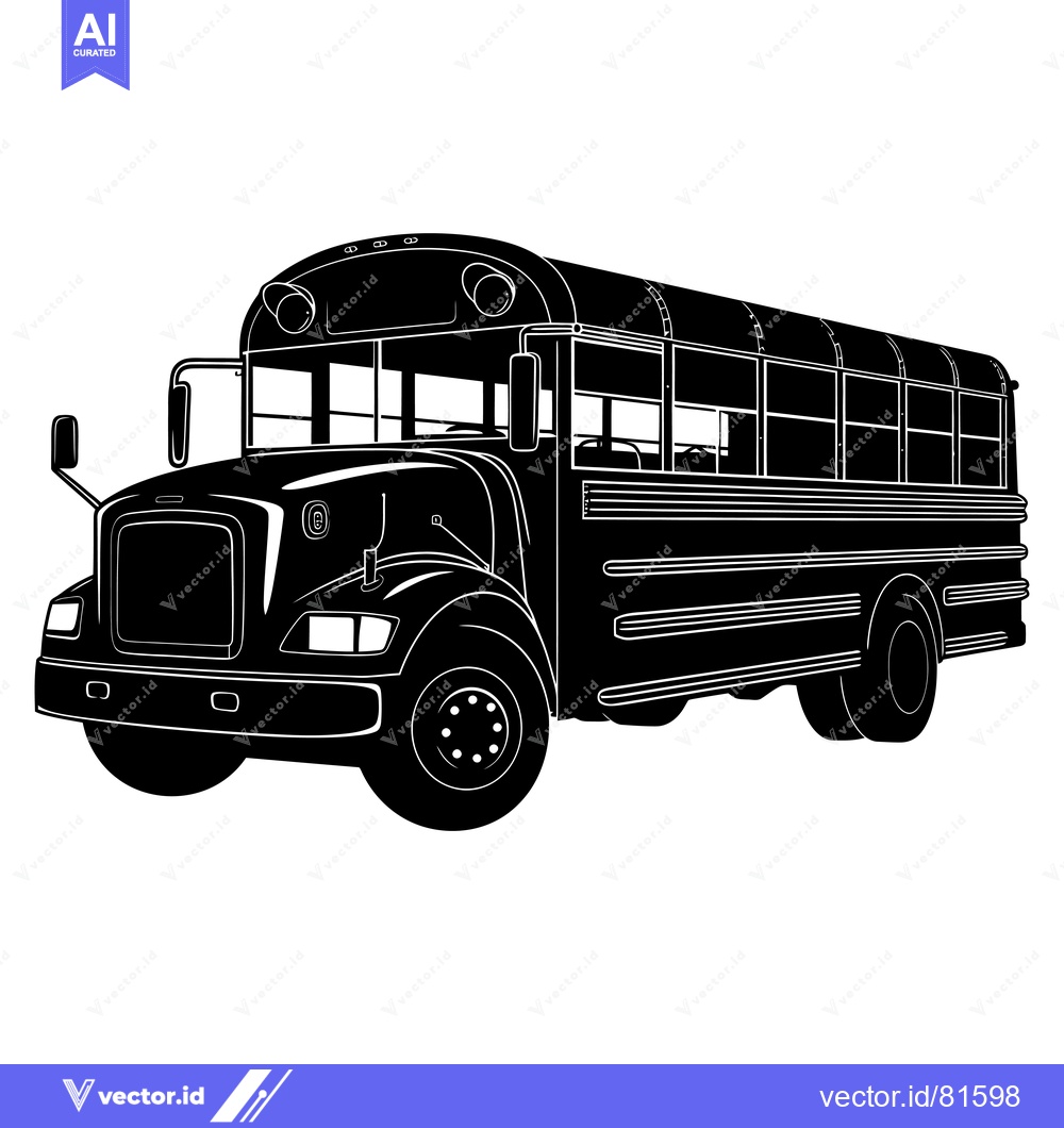 Premium Vector dari Black and White Silhouette of a School Bus