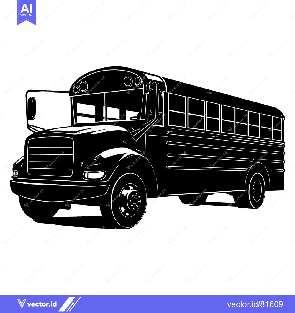 Premium Vector dari Black and White Silhouette of a School Bus