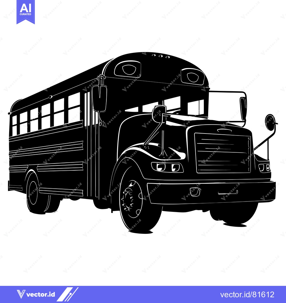 Premium Vector dari Black and White Silhouette of a School Bus