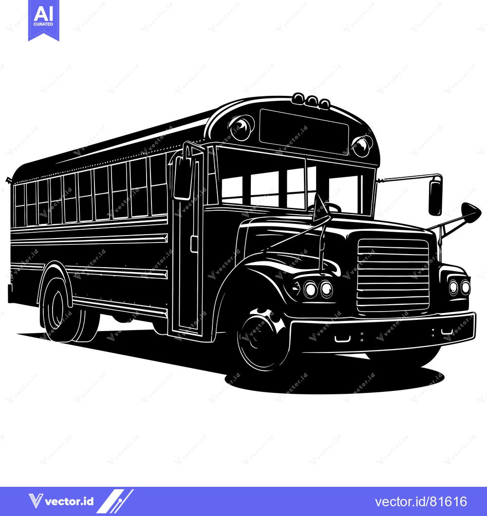 Premium Vector of Black and White Silhouette of a School Bus