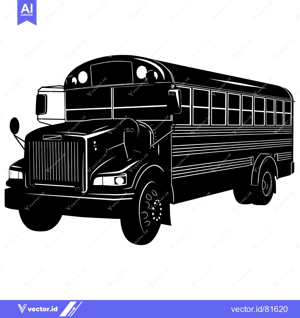 Premium Vector dari Black and White Silhouette of a School Bus