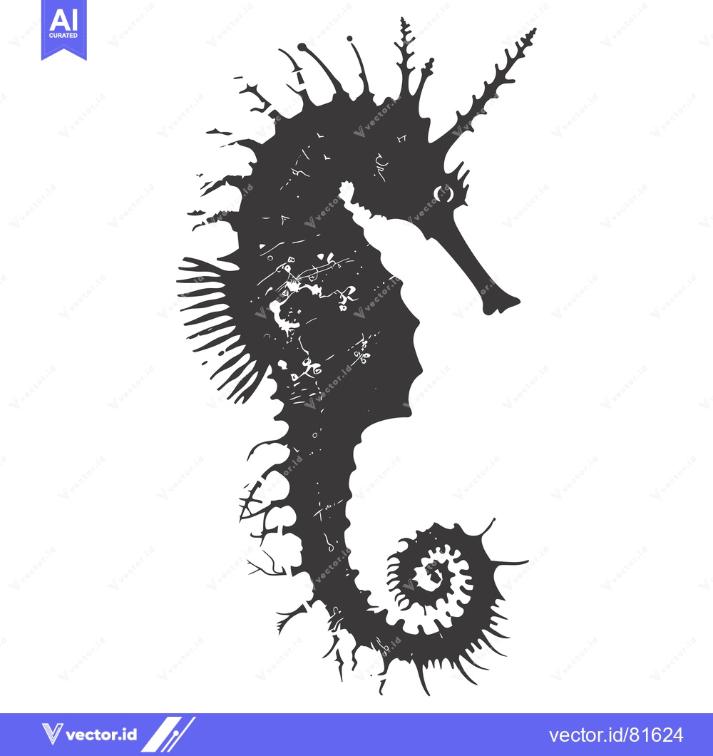 Premium Vector of Black and White Seahorse Illustration with Detailed Spines