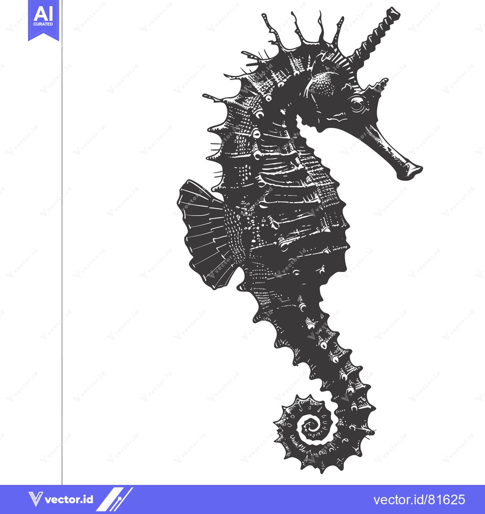 Premium Vector of Black and White Illustration of a Seahorse with a Long, Curved Snout