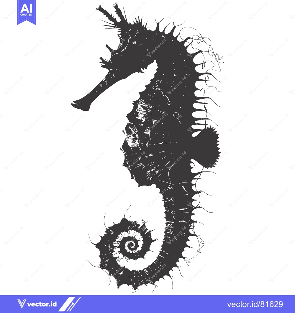 Premium Vector of Black and White Silhouette of a Seahorse with a Spiral Tail