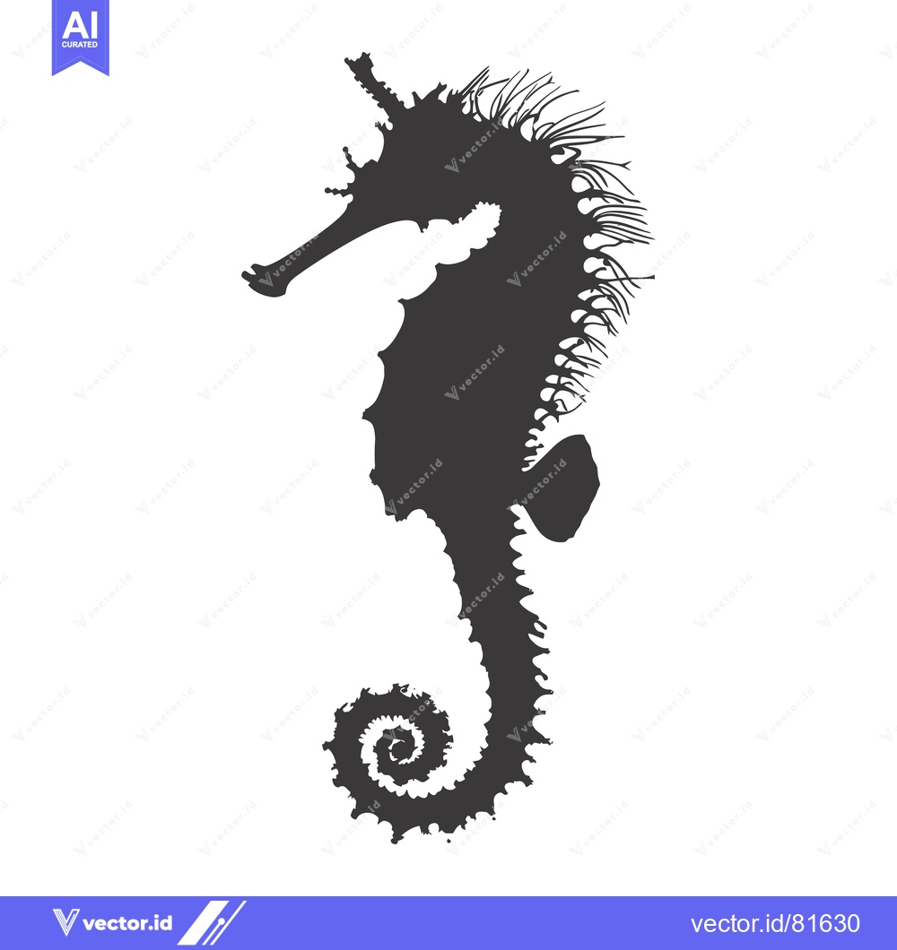 Premium Vector of Black and White Silhouetted Seahorse with a Curled Tail