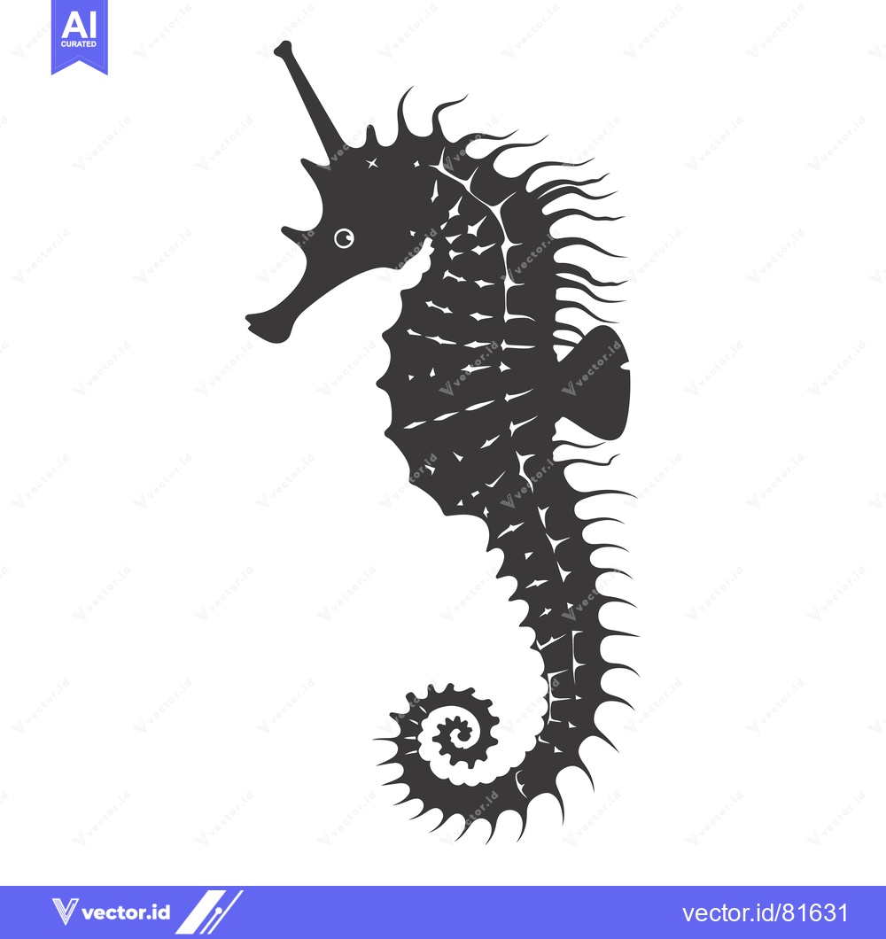 Premium Vector of Black and White Silhouette of a Seahorse with Detailed Fins and a Curv