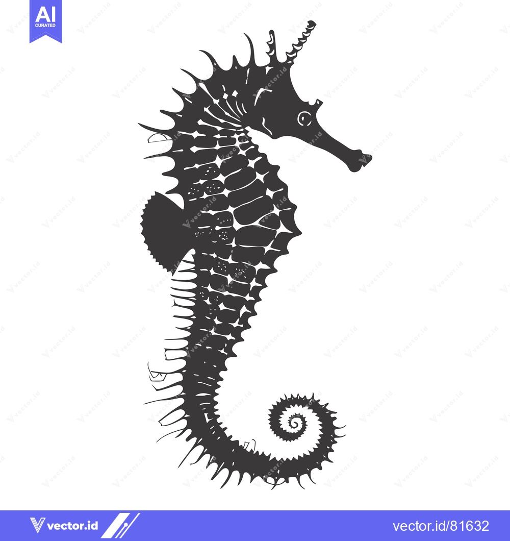 Premium Vector of Black and White Illustration of a Seahorse