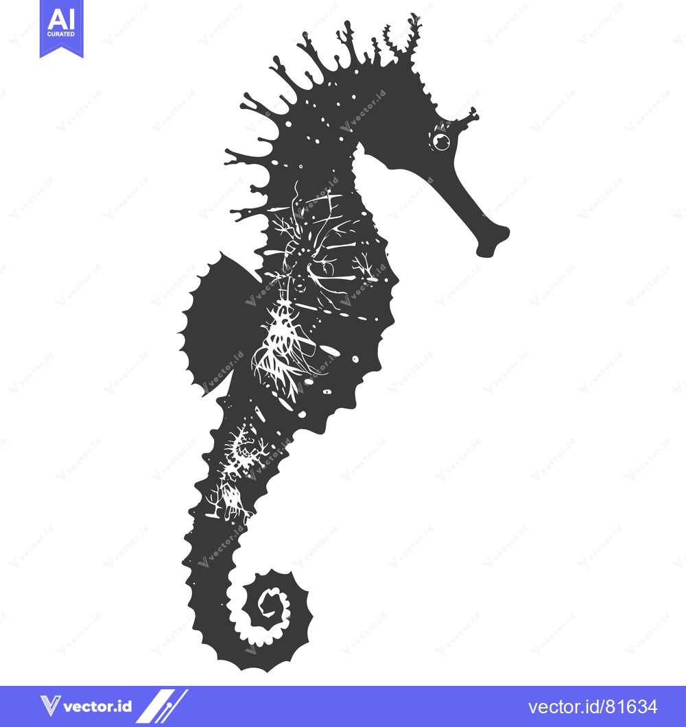 Premium Vector dari Black and White Silhouette of a Seahorse with Spiky Design