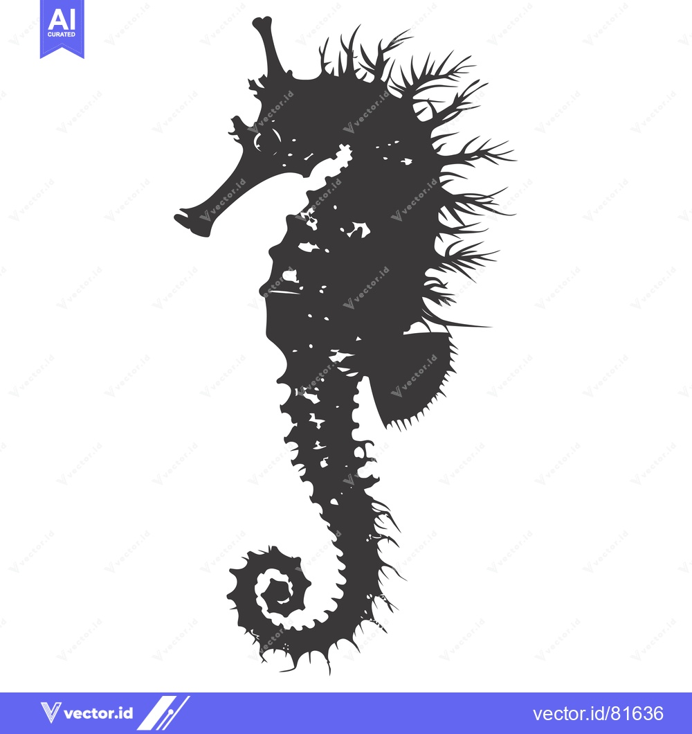 Premium Vector of Black and White Silhouette of a Seahorse with Spikes
