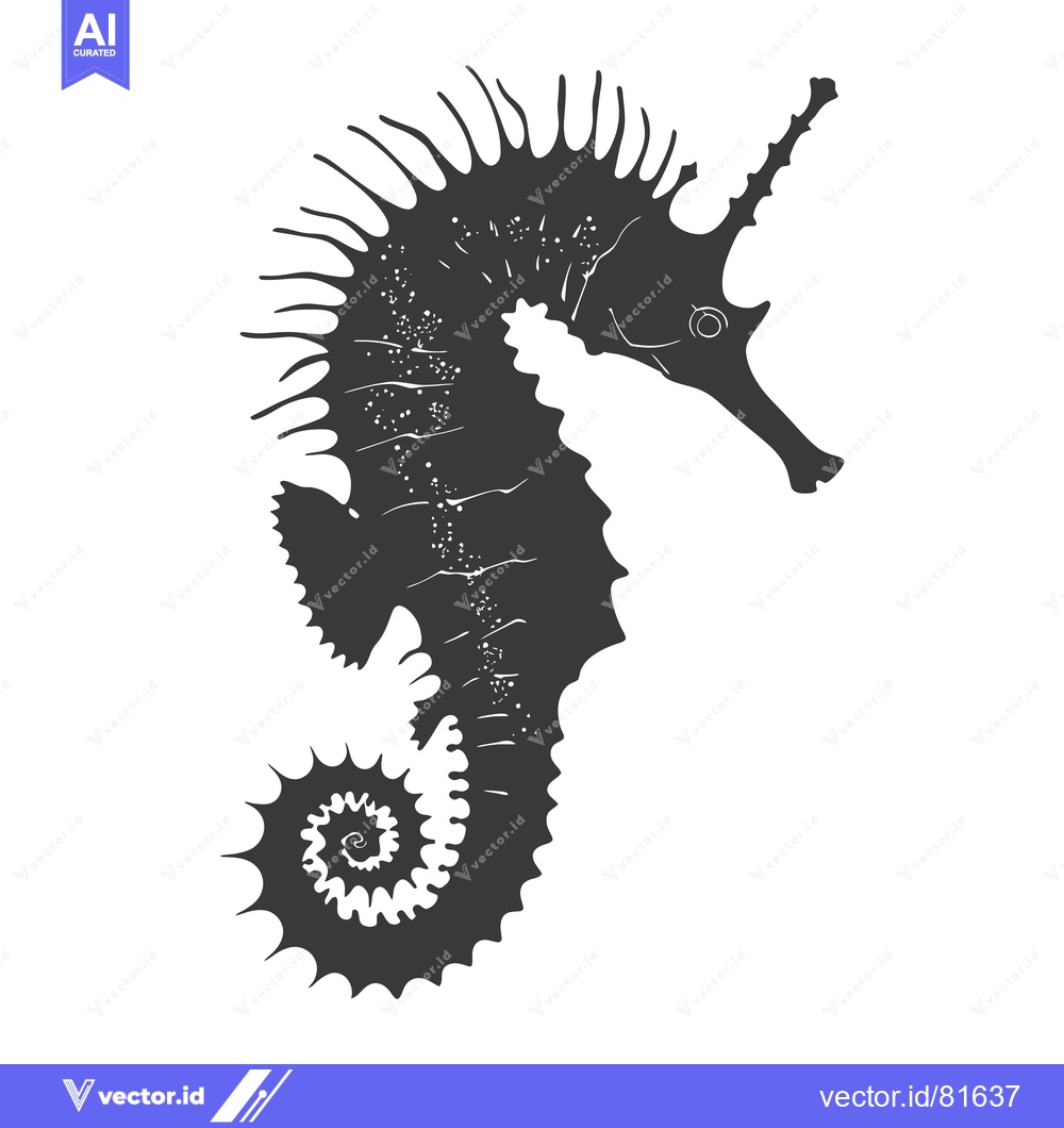 Premium Vector dari Black and White Illustration of a Seahorse with a Spiky Back and a Coi
