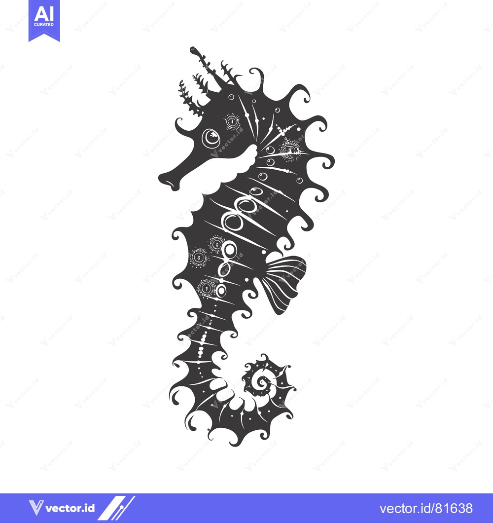 Premium Vector dari Ornate Black and White Seahorse Illustration