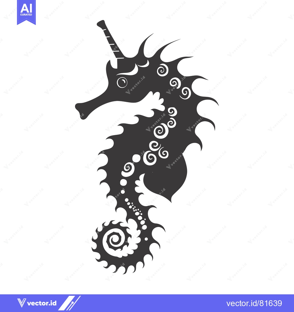Premium Vector of Black and White Stylized Seahorse Illustration