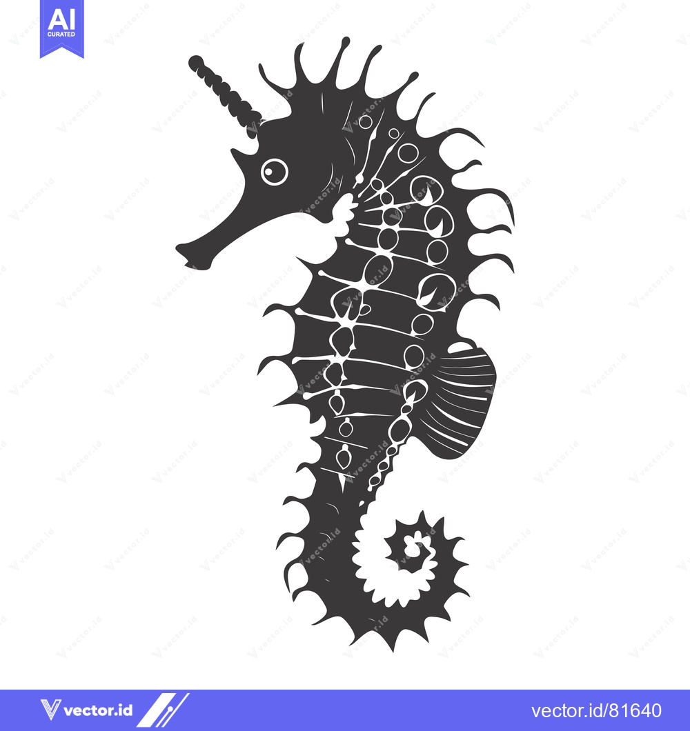 Premium Vector dari A Detailed Silhouette of a Seahorse with a Horn