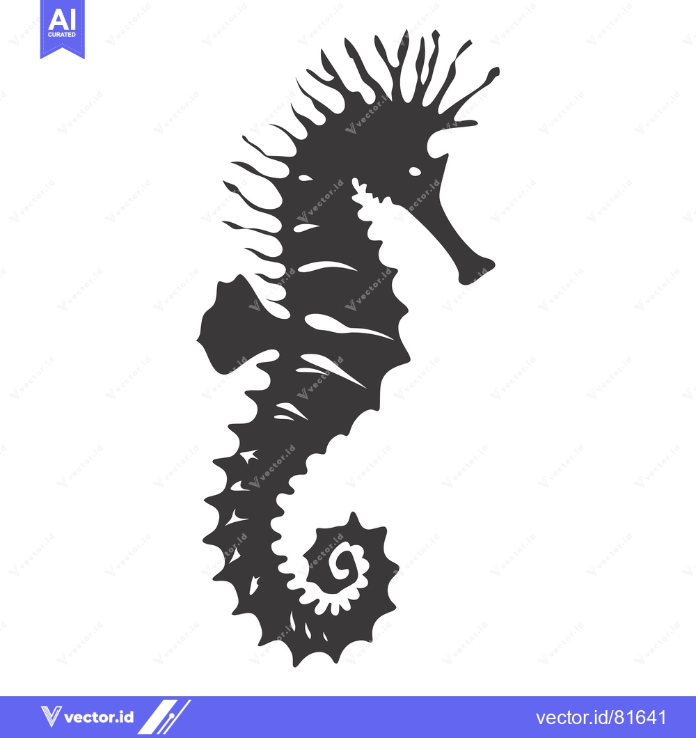 Premium Vector dari Silhouette of a Seahorse with Spiky Fin and Curled Tail